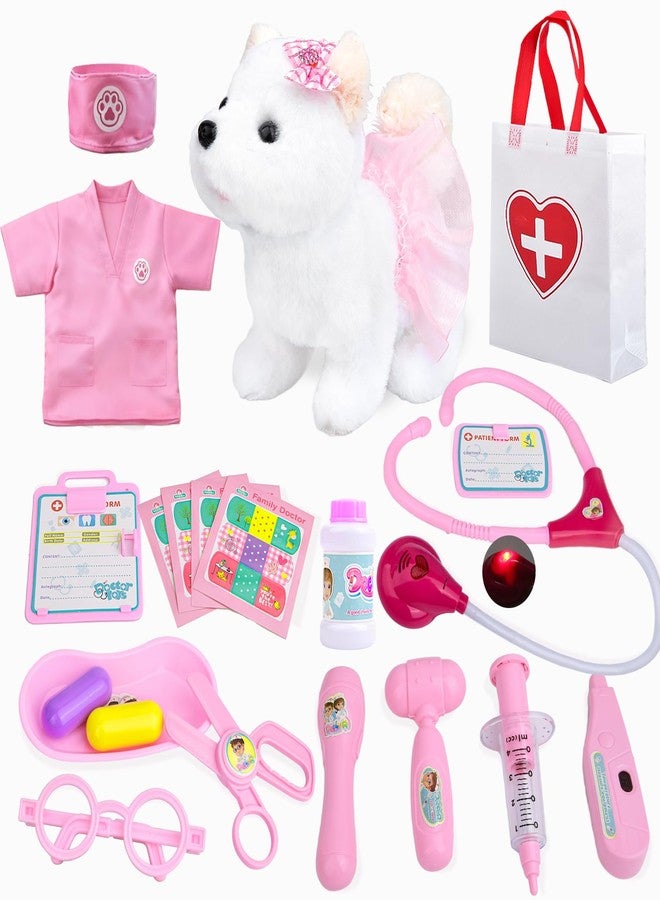 Fegalop Kids Pet Doctor Kit for Toddlers, 21PCS Kids Doctor Playset with Plush Dog, Medical Toys, Stethoscope, Dress Up Costume, Carrying Bag,Christmas Birthday Gifts for Ages 3 4 5 6 7 8 Year Old Girls - Image 1